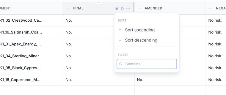 The Tallia column menu with sorting and filtering controls over an actual review.
